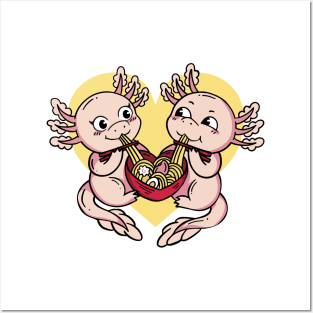Axolotl Couple Valentines Day Ramen Posters and Art